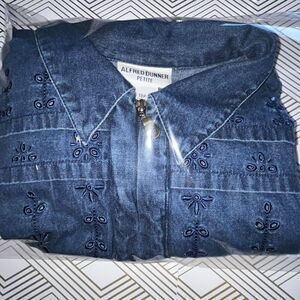 VTG 90s Alfred Dunner Wmns Petite‎ Zip Up Denim Embroidered Jacket Sz 18P